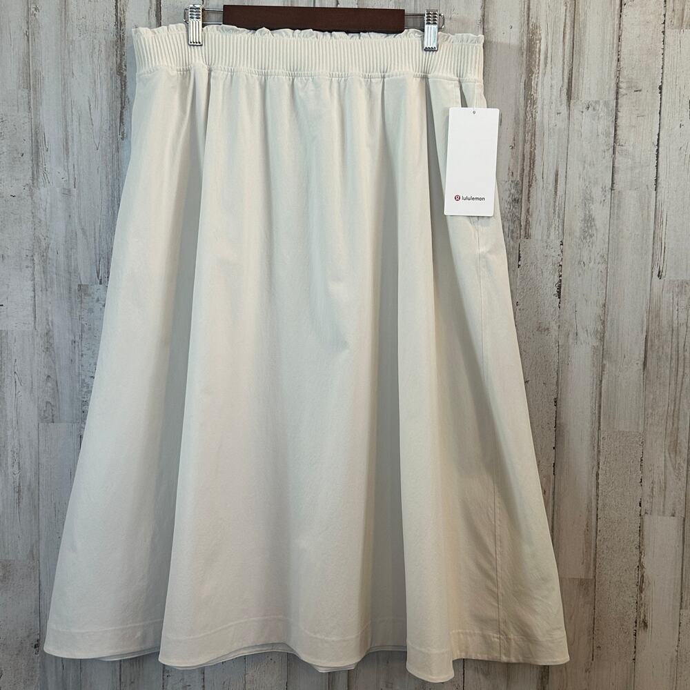 NWT Lululemon Stretch Woven Ruffle Waist Midi Skirt XL Travel Minimalist EUC
